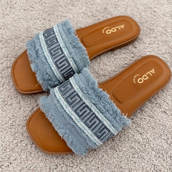 Aldo Shoes - brandnew ALDO Light Blue Braided Frayed Strap Slide Sandals